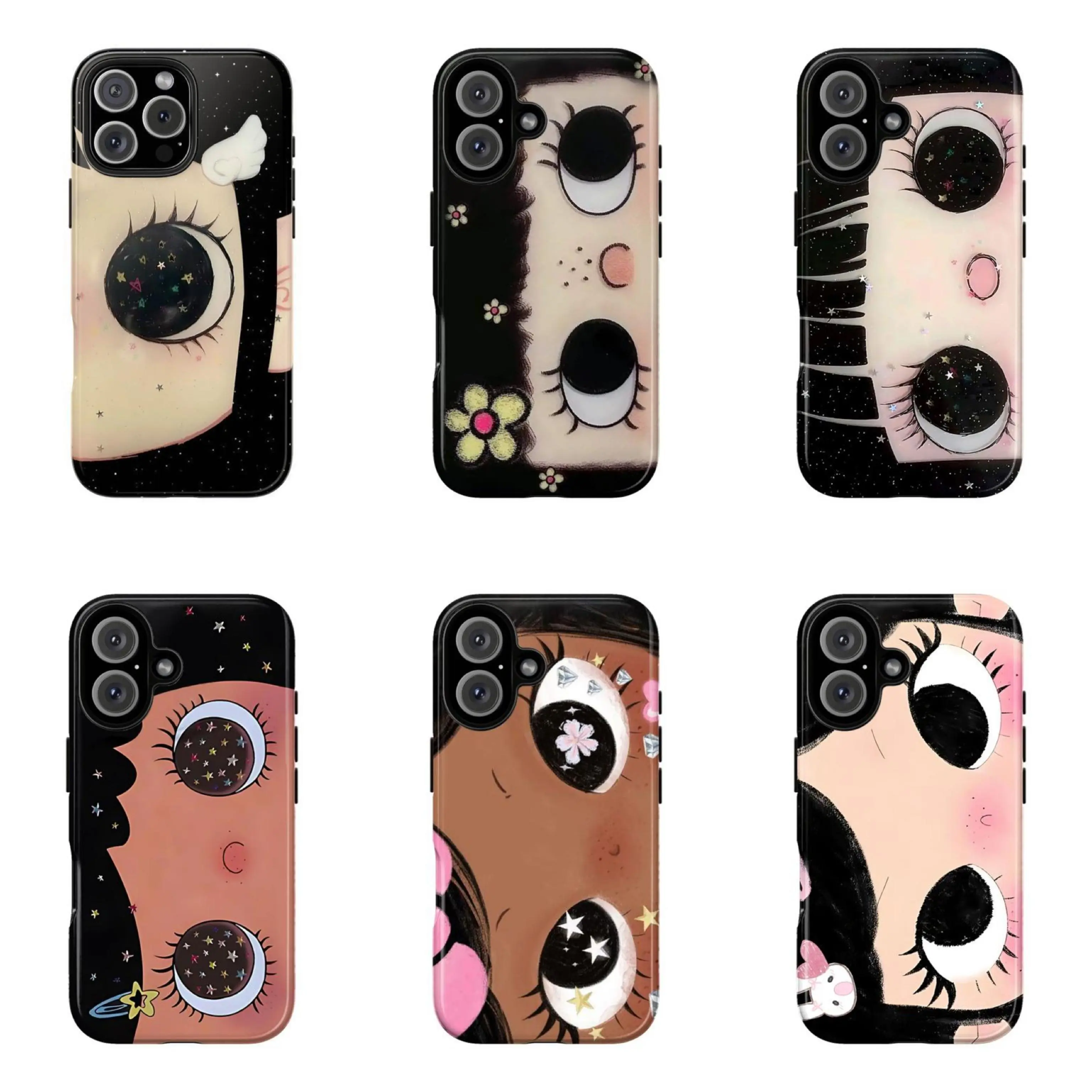 Dreamy INS Glittering Big Eyes Comic Girl Phone Case For iPhone 17 Pro Max 16 15 14 13 12 11 for Samsung S21 S22 S23 S24 S25 Phone Case|Gift For Her Custom Smartphone
