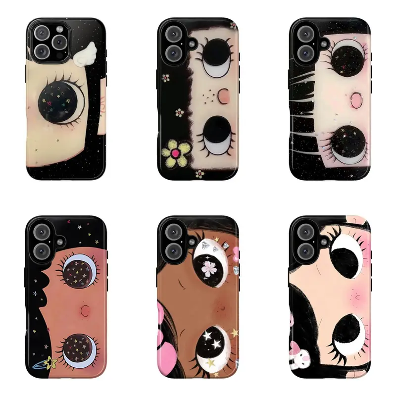 Dreamy INS Glittering Big Eyes Comic Girl Phone Case For iPhone 17 Pro Max 16 15 14 13 12 11 for Samsung S21 S22 S23 S24 S25 Phone Case|Gift For Her Custom Smartphone