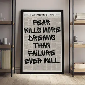 Retro "Fear Kills More Dreams Than Failure" Newspaper Poster, Motivational Wall Art, Typography Print, Uplifting Quote, Inspirational Wall Art, Office Decor, Success Mindset Decor, Entrepreneur Decor, Aesthetic Room Decor, Gift Idea