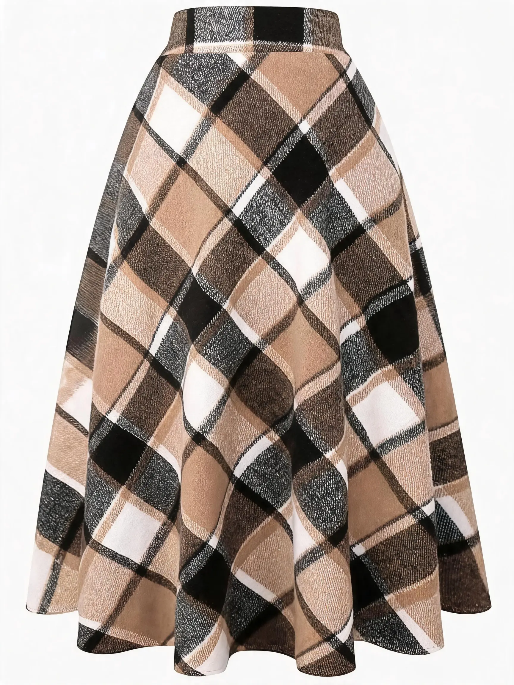 IDEALSANXUN Women's  Wool Long Skirt, High Waist Elastic Waist Pleated Tartan Skirt with Side Zipper, Fully Lined Assorted  Prints gladiator flowy plaid