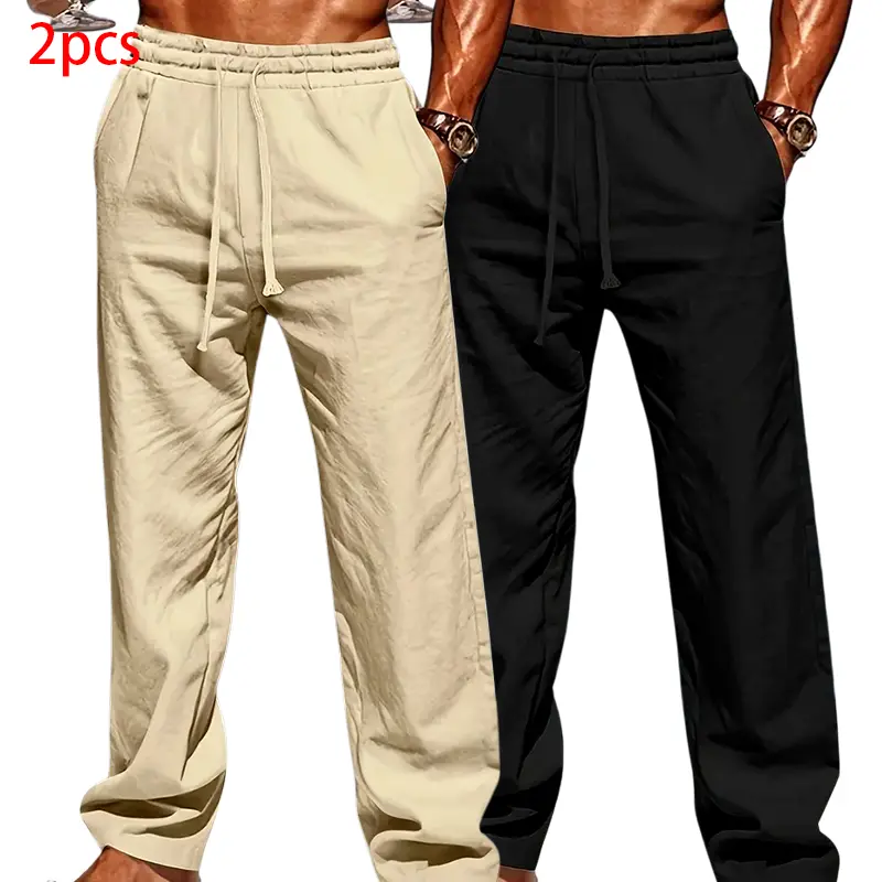 Versatile lightweight casual pants for home; American-style lightweight pleated casual pants for men; breathable long pants with elastic drawstring hem that reach the floor—ideal for beach vacations and commuting. #SummerWins