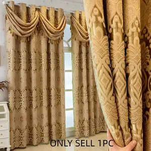 1pc New Classical Style Double Layer Curtains, Wave Header Design, Heavy Embroidery, Ideal for Luxurious Master Bedroom, Wedding Room, Window Drapes, Room Decor Curtain