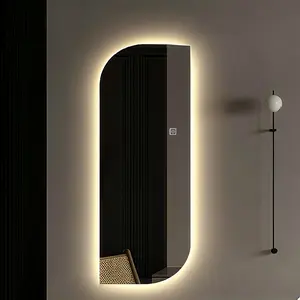 65x21 Inch LED Bathroom Mirror with Lights Leaf LED Backlit Irregular Anti-Fog Dimmable Light Asymmetrical Vanity for Makeup Room Decor Bedroom Horizontal Vertical