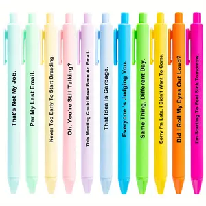 11pcs Humorous Retractable Ballpoint Pens with Witty Phrases - Black Ink, Plastic, Medium Point, Ideal for Office, School, and Party Gifts, Office Supplies | Playful Phrases | Plastic Pens, Funny Pens, Inspirational Ballpoint Pen