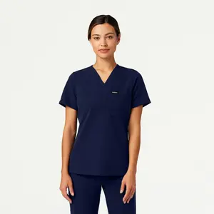 Rhena Slim Essential 1-Pocket Scrub Top - Midnight Navy Workwear Womenswear