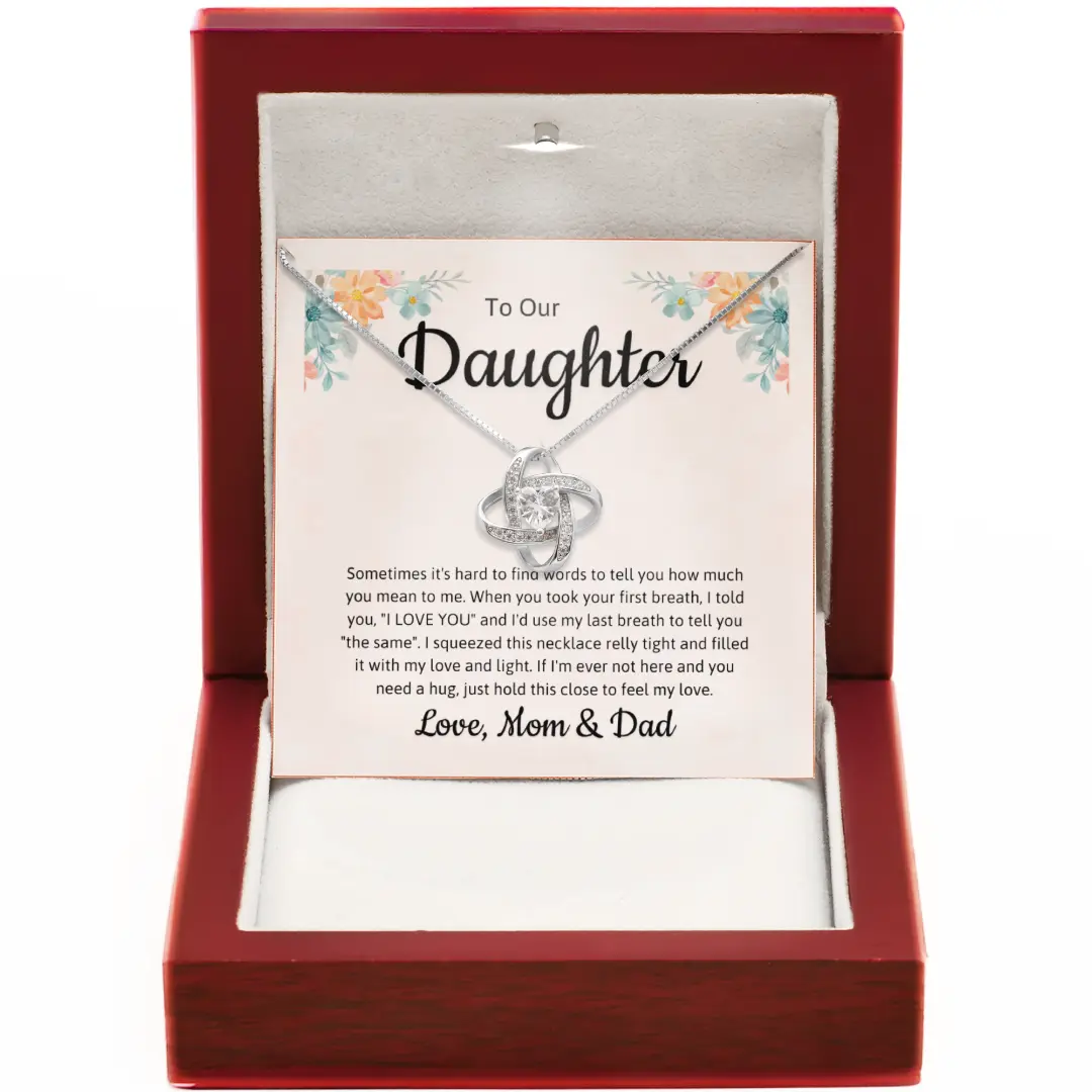 Daughter Love Knot Necklace from Parents - Sentimental Jewelry with Cubic Zirconia Pendant Perfect for Graduation or Wedding Gift