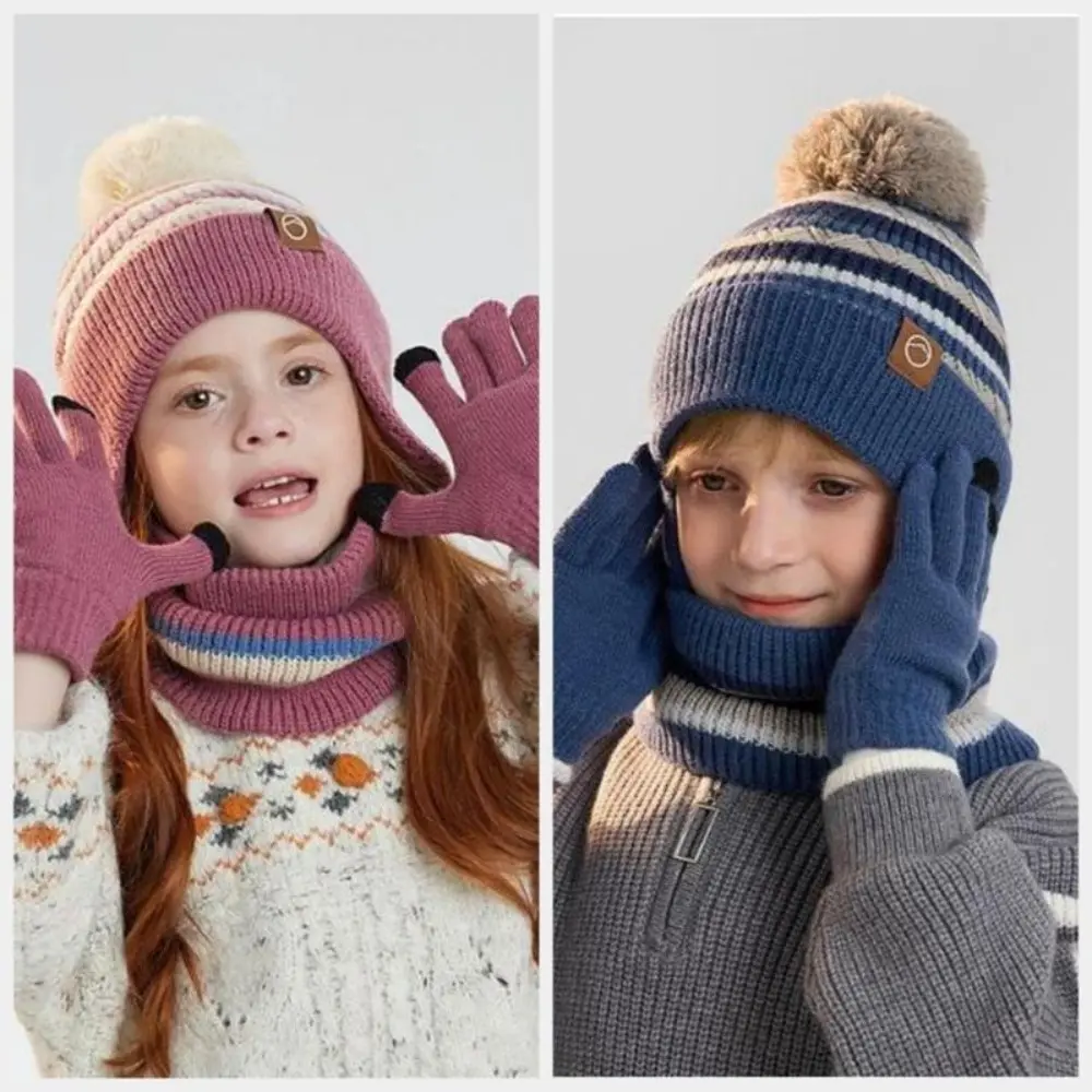 Winter Knitted Warm Set with Hat, Gloves, and Neck Warmer – Unisex Soft Wool Ensemble with Ear Protection, Cozy Texture, and Stylish Comfort for Cold Weather Stretchy Thermal  Hat Assorted Color Acrylic Knit  Set green cowboy witch beanie