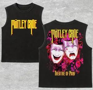 MOTLEY CRUE Theatre Of Pain v2.Washed Tank Top, Gym Essential, Vintage Casual Crewneck Short Sleeves Menswear T-shirt Classic Cotton Fabric Streetwear