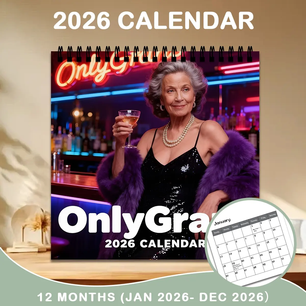 2026 Grandmother Theme Wall Monthly Calendar Planner, 12 Months Colorful Illustrations, 7.9in X 7.9in Perfect Size, Cute Art Decor Gift for Home Office Lovers, Calendars Planners