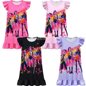 Girls' New Casual All-Over Print Cartoon Nightgown, Novelty Sleepwear Top, Kids' Nightdress Robe, Nightgown/Robe