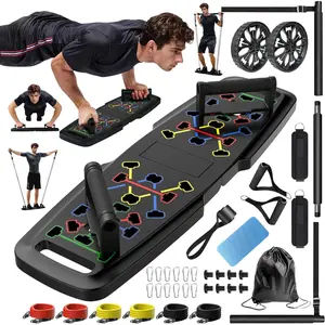 Push Up Board,Home Gym,Portable Exercise Equipment,Pilates Bar and 20 Fitness Accessories with Resistance Bands and Ab Roller Wheel,Full Body Workout At Home for Gifts for Men