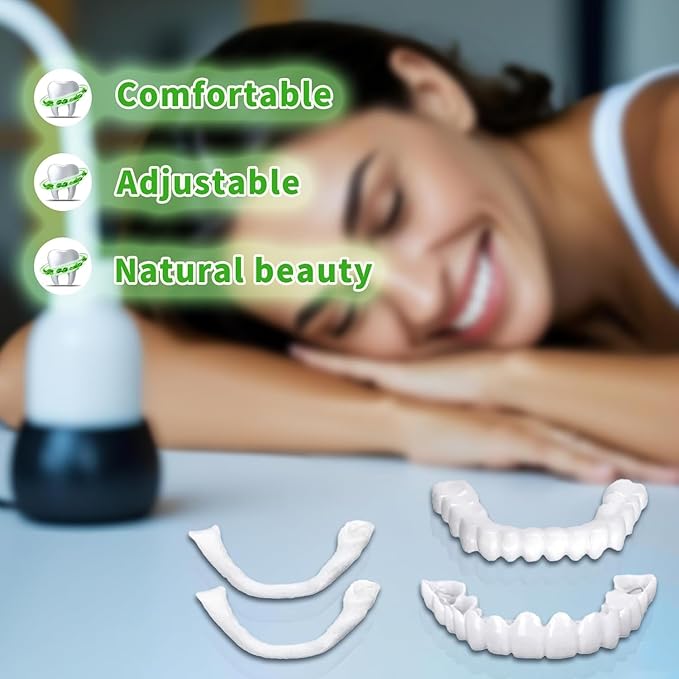 【3 PACK】SnapOn Veneers Hollywood Smile Washable Cosmetic Easy Fit Cover for Concealing Tooth Gaps Spaces Between Teeth Wide Gaps Affordable Reusable Instant for Photo Men Women Value Pack