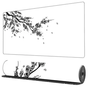 Ink Cherry Blossom Pattern Mouse Pad, 1 Count Rectangle Gaming Mouse Pad, Non-Slip Mousepad, Office Desk Keyboard Mouse Mat for Home Office