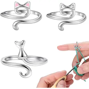 3-Pack Adjustable Crochet Tension Ring for Finger, Yarn Guide for Knitting & Crocheting