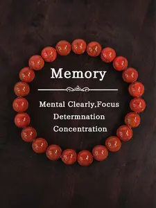 Chinese Red Stone Beaded Bracelet, Memory Beaded Bracelet, Healing Crystal Bracelet, Mental Clarity, Focus, Determination, Concentration Spiritual Jewelry, Chakra Balancing Energy Gift for Men and Women