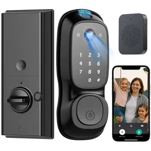 Door Lock,Fingerprint Keyless Entry Door Lock with Camera&Doorbell,-in  Deadbolt  Lock for Front Door,2-Way Audio,App Control,8Months ,Auto Locking,IP66Waterproof