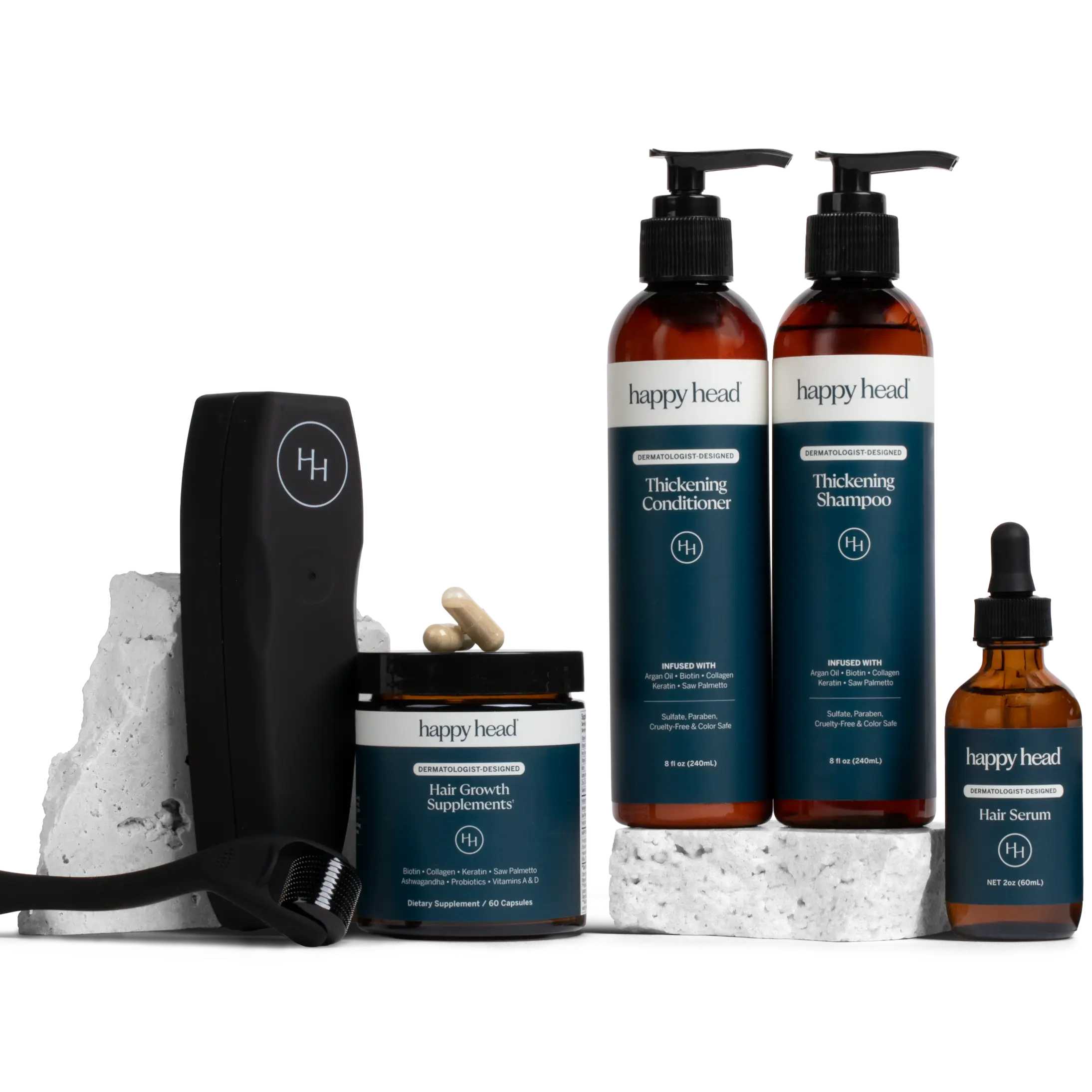Happy Head Complete Growth Bundle, Hair Care System for Men with Thickening Shampoo, Conditioner & Daily Supplements with Biotin, Collagen, Saw Palmetto, Ashwagandha & Probiotics