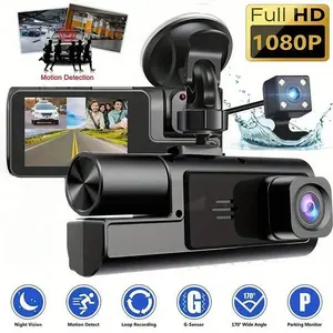 Dash Cam For Car, 1080P UHD Triple-Channel Dash Cam - Front/Rear/Interior Recording With 2-Inch IPS Screen - Features Super Night Vision, Emergency Lock & 24H Parking Mode - Includes 32GB Card - Perfect Gift For Men, Car Accessories