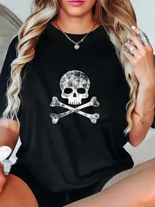 100% Cotton Skull Crossbones Skeleton Jolly Roger T-Shirt