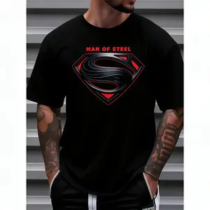 Justice League Men'S Plus Size Casual Crew Neck T-Shirt Man of Steel Graphic Print Short Sleeve Ideal for Spring/Summer Everyday Tshirt| Playful Text Design  Comfortable Fit SIZE Plus Size M-3XL