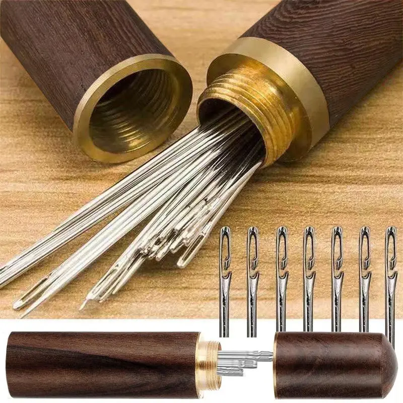 CENPIN 30pcs Self Threading Needles Stainless Steel Blind Sewing Needles with Solid Wood Case for DIY Embroidery Mending Projects Elderly Friendly Durable Material