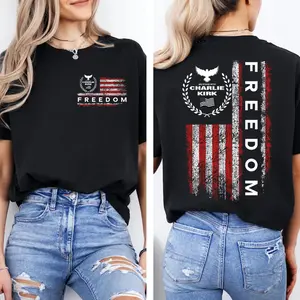 Freedom Charlie Kirk USA Flag 2 Sides T-Shirt, We Stand With Charlie Kirk Shirt, Patriotic American Pride Tee, Gift For Men & Women