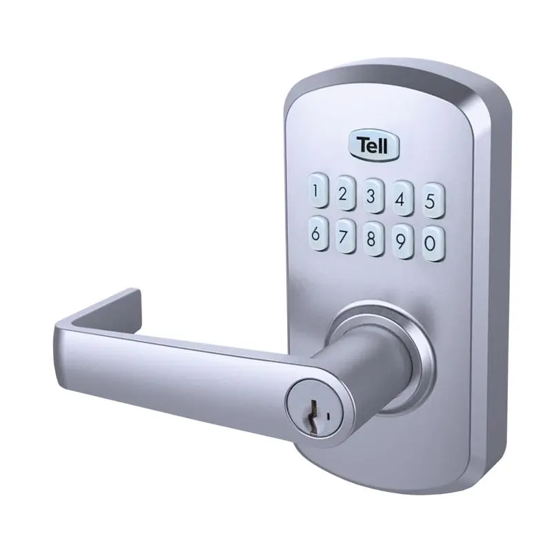 Tell Manufacturing 5049961 Satin Chrome Steel Electronic Keypad Entry Lock, 4.5 inches, 100000 key combinations, 30 unique user access codes, for commercial and residential use