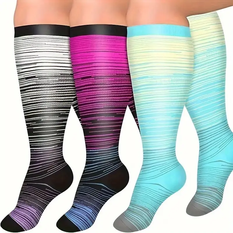 JAYAFAIR Plus Size Wide Calf Compression Socks for Women & Men, 3 Pairs Knee-High Breathable Nylon Support Stockings (2XL-4XL) for Travel & Work, Compression Stockings, Unisex Names