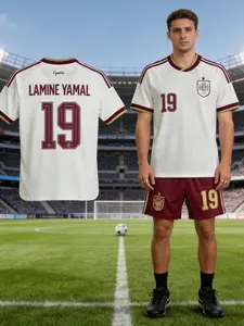 Men's Spain 19 Away Short Sleeve Soccer Set, Casual Sporty Suit, Loose-Fitting, All over Print, Perfect Gift for Fans