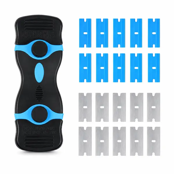 2-in-1 Silicone-Stainless Steel Surface Scraper Tool for DIY Users - 20 Replacement Blades (10 Silicone, 10 Steel) for Residue Removal on Tile/Glass, Cooktops