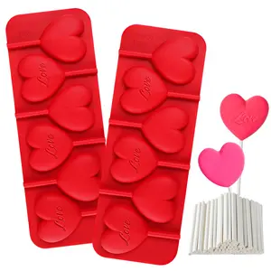 2 Pack Heart Lollipop Molds 6 Holes Heart Shaped Chocolate Candy Sucker Molds with Lollipop Sticks, Heart Silicone Molds for Chocolate, Candy, Cake Pop, Valentine's Day Cake Decorations