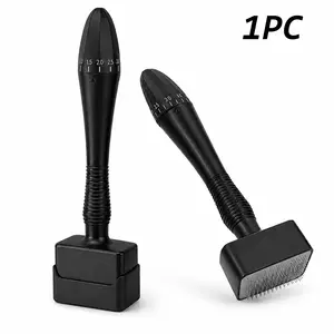 Adjustable Microneedle Derma Stamp 0–3.0mm, Black Skin Care Tool with Ergonomic Easy-Grip Handle & Stainless Steel Needles, Portable Precision Stamp for Face, Scalp & At-Home Beauty Routin