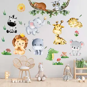 Jungle Baby Animals Wall Stickers - Elephant Lion Tiger Giraffe Wall Decals - Nursery Kids Girls Boys Room Daycare Playroom Classroom Wall Decor