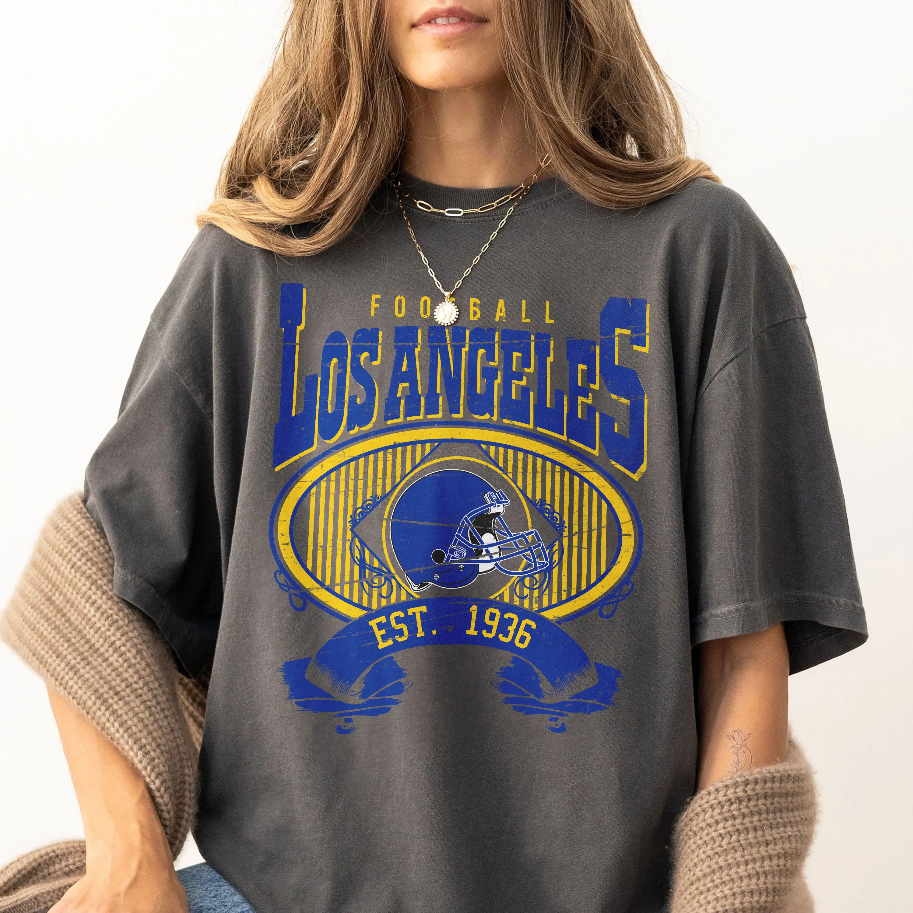 Los Angeles Football Vintage Style Comfort Colors Crewneck Sweatshirt, Game Day Pullover, Rams 90s Style Football Crew FMV25