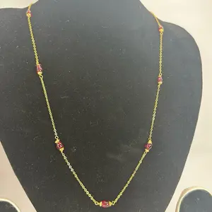 Gold plated daily use Nepali long sized mala/chain with red beads