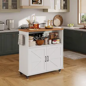 40" Mobile Kitchen Island on Wheels Rolling Kitchen Cart with Drop Leaf Butcher Block Top Drawer Spice Rack Open Shelf Lockable Wheels