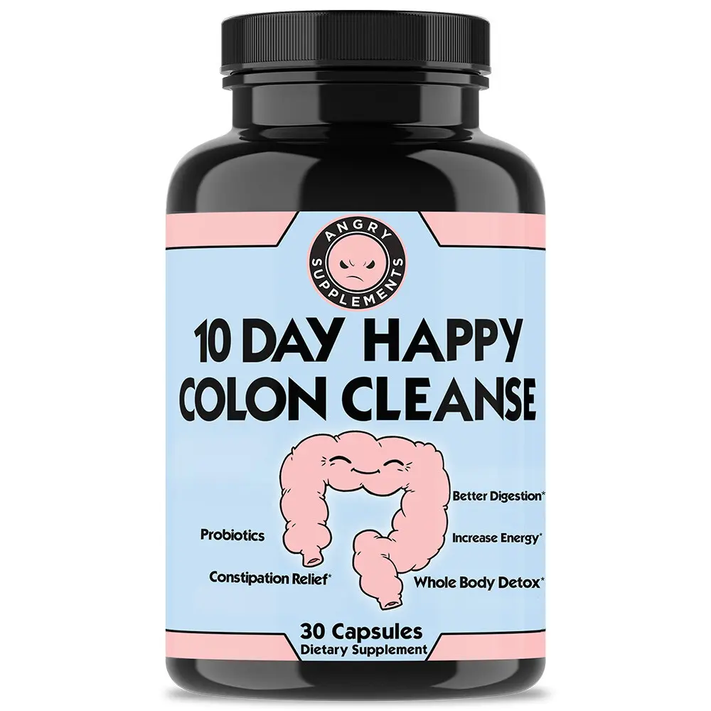 10 Day Happy Colon Cleanse - Natural Gut Balancing Probiotic Blend w. Milk Thistle, Senna, Cascara Sagrada, Psyllium Husk for Digestive Support, 30ct