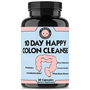 10 Day Happy Colon Cleanse - Natural Gut Balancing Probiotic Blend w. Milk Thistle, Senna, Cascara Sagrada, Psyllium Husk for Digestive Support, 30ct