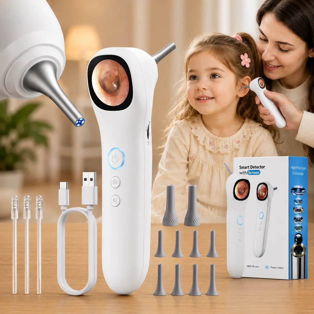 FREECUBE Otoscope Ear Camera with 1.21” Screen, 1080P Ear Scope with 4 LED Lights, Otoscope Camera for Adults Kids and Pets, Support Photo & Video, Type-C Rechargeable Ear Cleaning Camera for Adult Kid and Pet