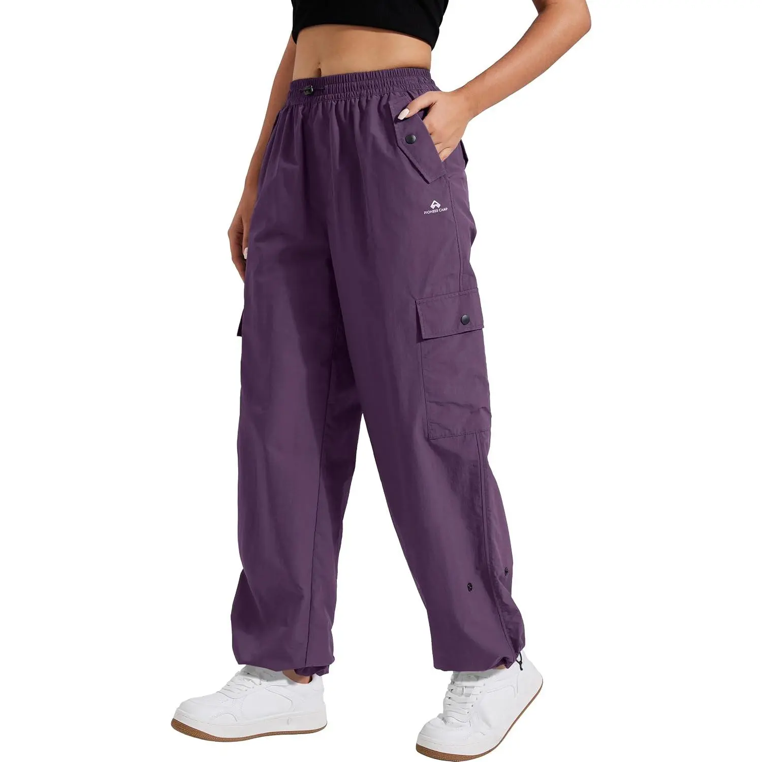 Pioneer Camp Women's Parachute Cargo Pants - Adjustable, Breathable Fabric, High Waisted, Baggy Wide Leg, Quick Dry Bottoms with Pockets, Comfortable Fit for Hiking, Drawstring