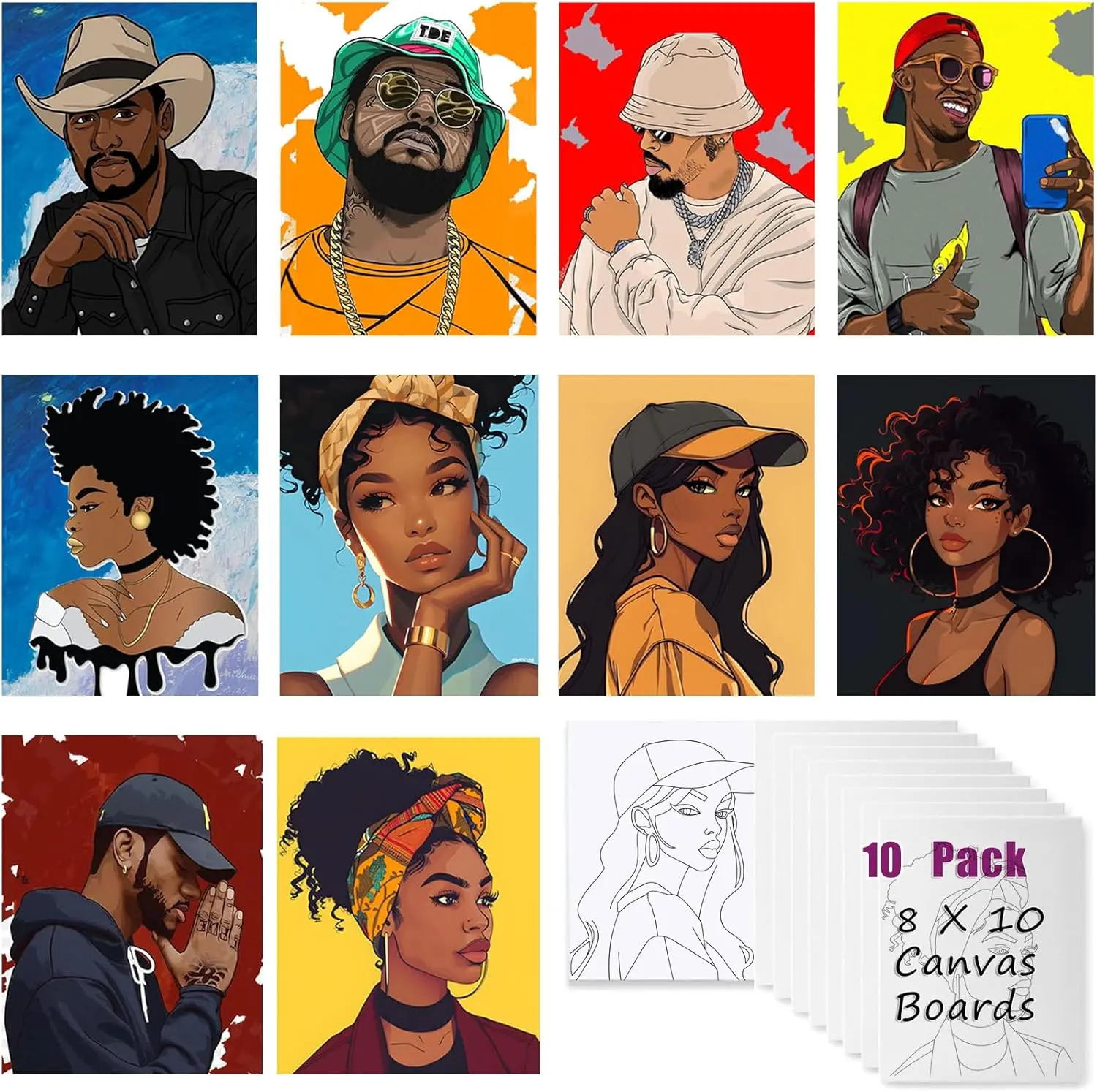 10 Pack Pre Drawn Canvas Boards for Painting for Adults, for Paint Party Favors,Beginner Favor, Paint by kit for Adults(Couple) Sip and Paint kit Date Night Drawing