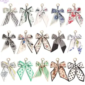 Women’s Handmade Woven Silk Scarf Bowknot Keychain, Elegant Versatile Bag Accessory, Bag Charms for Handbags & Backpacks