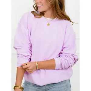 Plus/Reg Solid Color Corded Long Sleeve Pullover Top