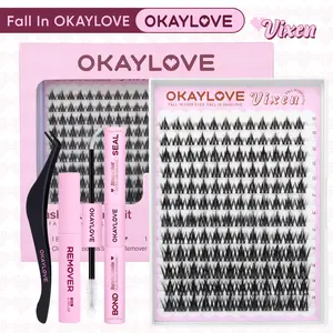 OKAYLOVE Vixen Lash CLusters Kit, Manga Lash Extension with Waterproof Long-lasting Lash Bond and Seal,Tweezers and Remover for DIY Eyelash at Home Easily, Natural Makeup Girl Gifts