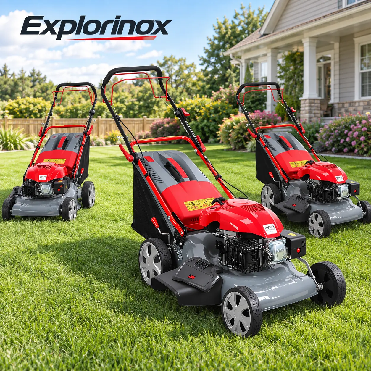 Explorinox DU12176-51B3 20-Inch Self-Propelled Gas Lawn Mower 173cc Engine 51cm Cutting Width 60L Grass Tank for Yard Patio Lawn Landscaping