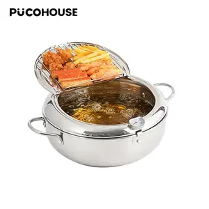 4.2L Deep Fryer, Stainless Steel Deep Fryer Pan with Thermometer, Home Temperature-Controlled Oil-Saving Fryer, Compatible with Gas Stove & Induction Cooktop