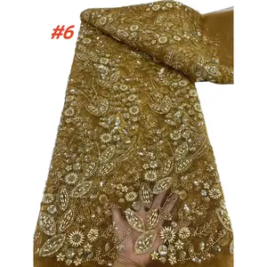High-Quality French Beaded Fabric, African Sequins Elegant Lace Material, Nigerian Net Eyelet Wedding Dress Cloth for Women