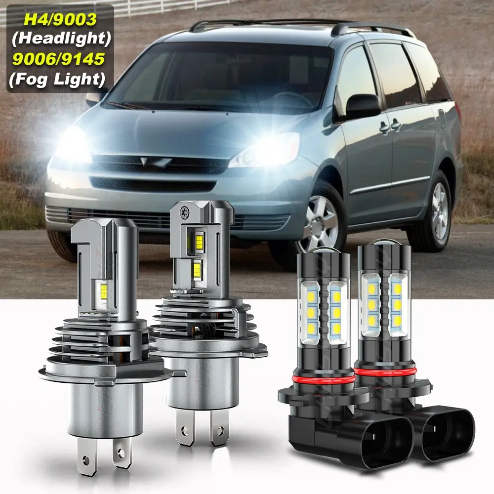 For Toyota Sienna 1998-2003 LED Headlight 6000K High/Low Beam + Fog Lights Bulbs