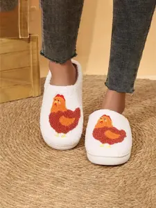 Comfortable Chicken Plush Slippers, Lightweight Soft Teddy Fabric, Cute Hen Design, Thick Fleece Lining, Non-Slip Silent, Ideal for Bedroom Living Room