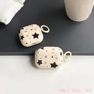 Simple Black Gray Five-Pointed Star Pattern Creamy White Smooth Surface Protective Earphone Case Cover For AirPods 1 2 3 4 Pro Pro2 Pro3